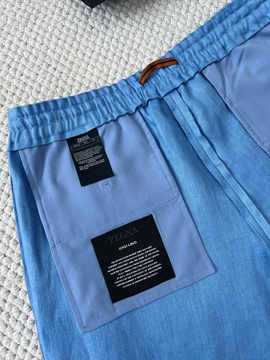 Льняные шорты синего цвета Zegna premium