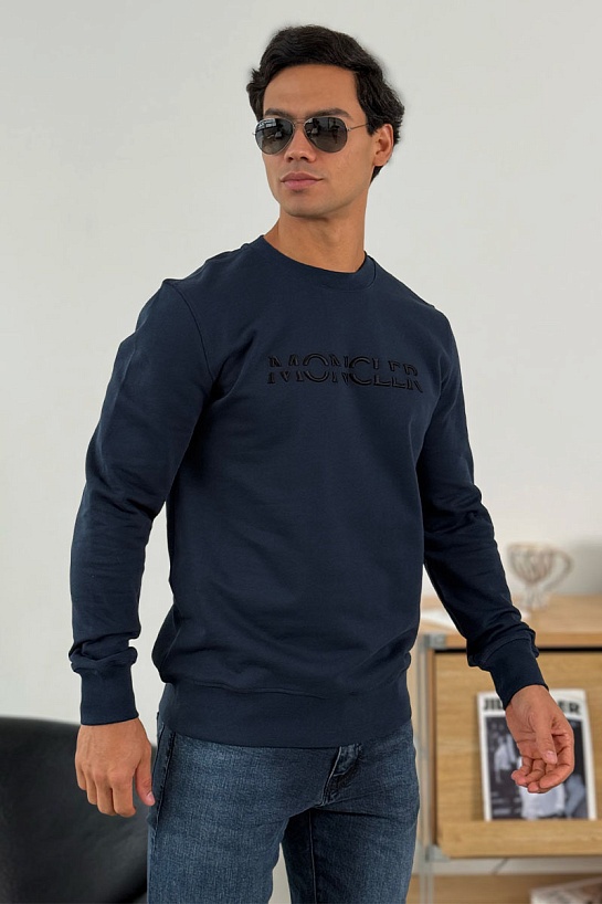 Тёмно-синий оверсайз свитшот Moncler logo-embroidered