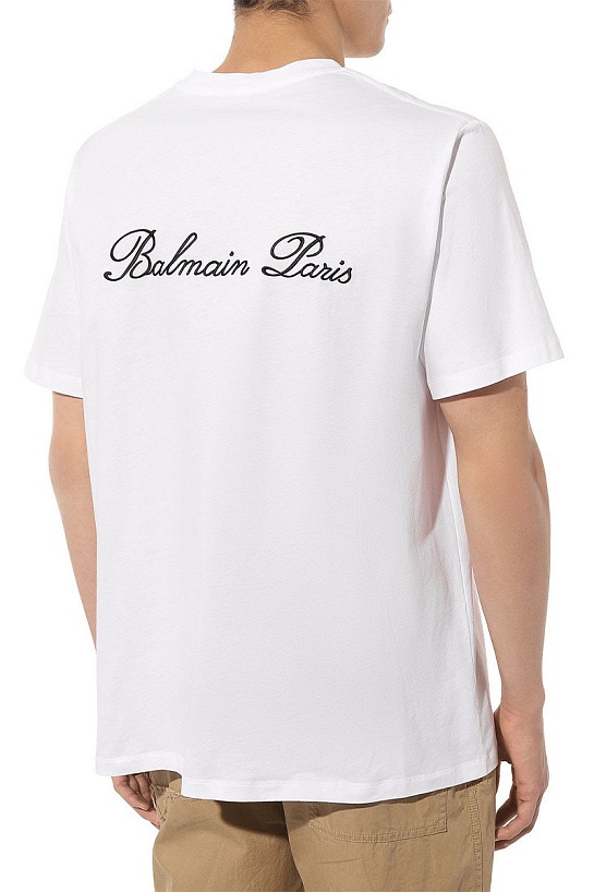 Мужская белая футболка Balmain logo-embroidered
