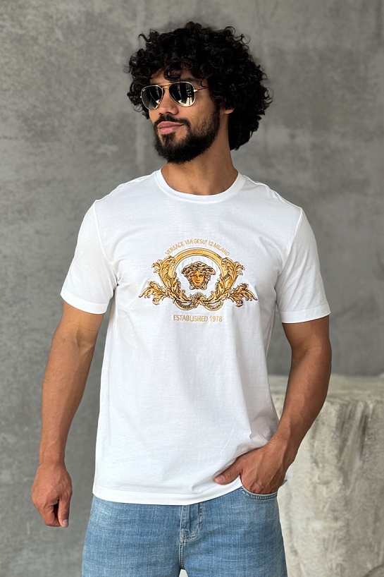 Белая футболка Versace Coupe Blason embroidered