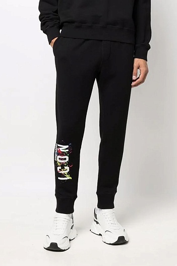 Мужские чёрные штаны Dsquared2 Icon Splatter logo-print   