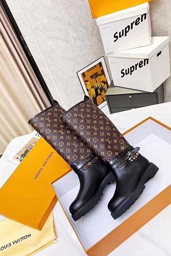 Женские комбинированные сапоги Louis Vuitton Territory - Black / Brown   