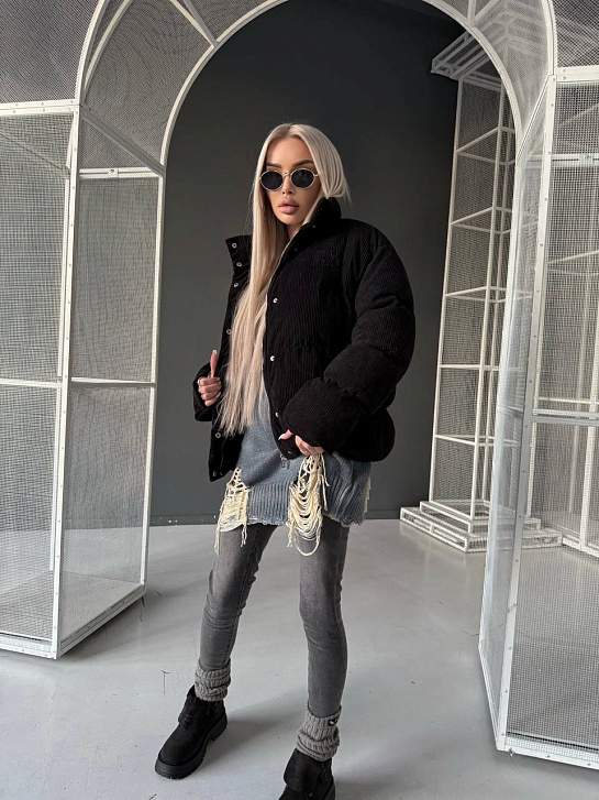 Женская чёрная вельветовая куртка MIU MIU