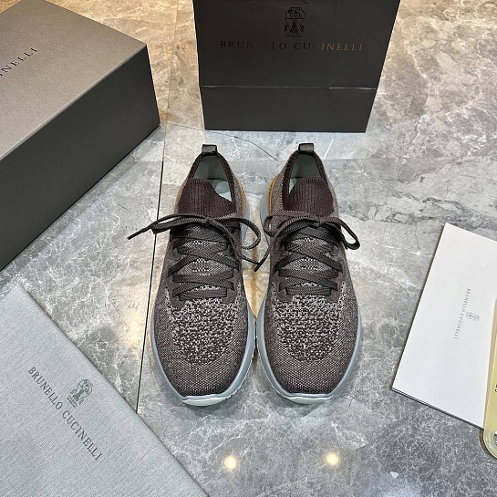 Текстильные кроссовки Brunello Cucinelli коричневого цвета