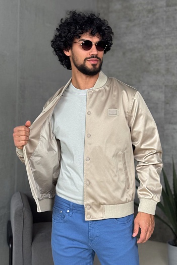 Мужской бежевый бомбер Dolce & Gabbana logo-plaque   