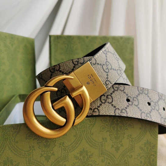 Двусторонний ремень Gucci GG Monogram - Gold (ширина 4 см, длина 80 / 85 см)