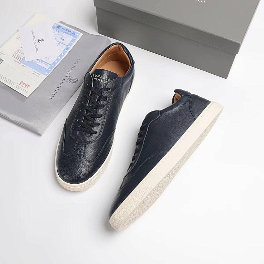 Кожаные кроссовки Brunello Cucinelli logo-print - Navy   