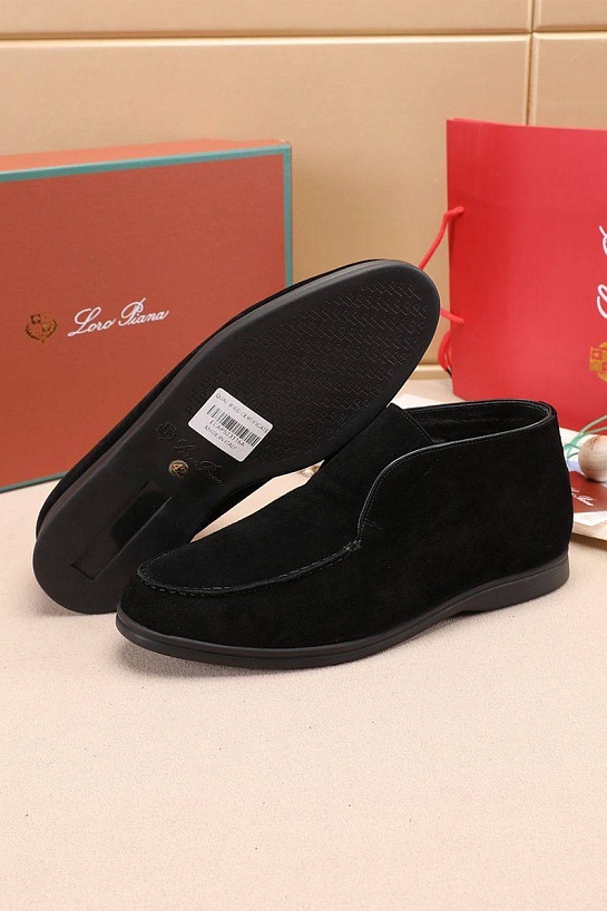 Замшевые лоферы с мехом Loro Piana Open Walk - Black