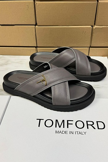 Кожаные шлёпанцы Tom Ford Preston - Grey   