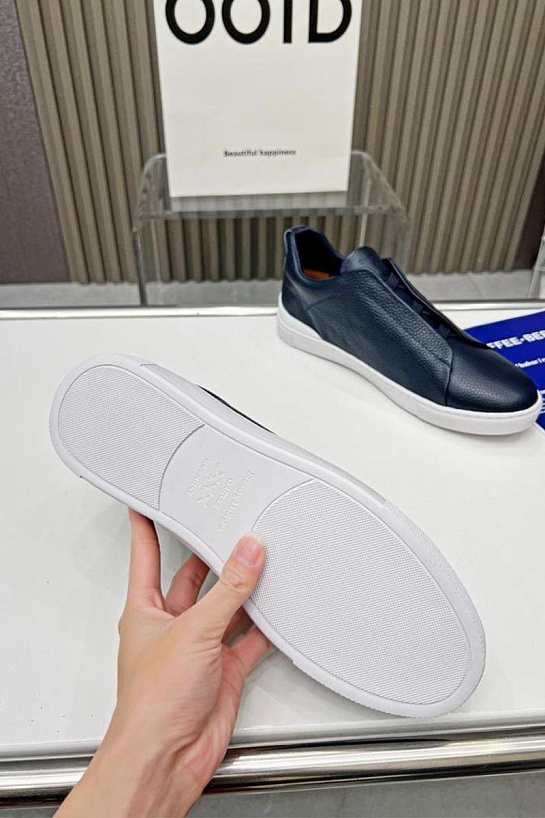 Синие кожаные кроссовки Ermenegildo Zegna