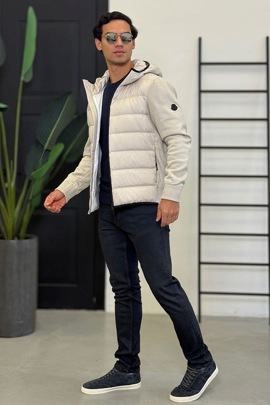 Мужская вязаная куртка Moncler logo-patch - Beige