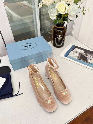 Женски туфли Prada Pink Velvet Premium   