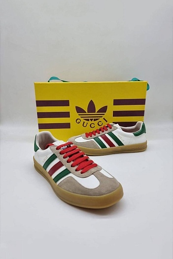 Женские кроссовки Gucci x Adidas Gazelle Collaboration - White   