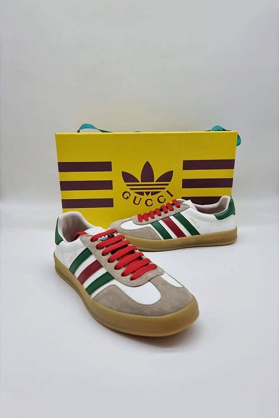 Женские кроссовки Gucci x Adidas Gazelle Collaboration - White