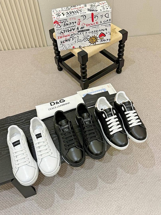 Чёрные кожаные кроссовки Dolce & Gabbana Portofino 