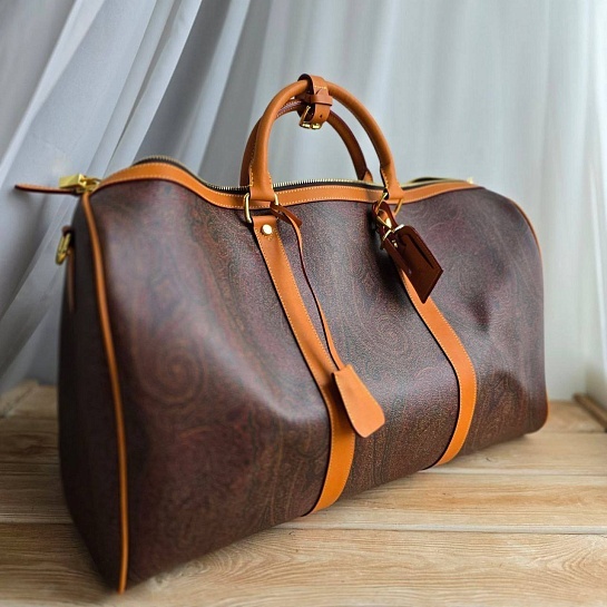 Кожаная дорожная сумка Etro с узором пейсли 50x28 см