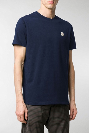 Брендовая мужская футболка Moncler тёмно-синего цвета   