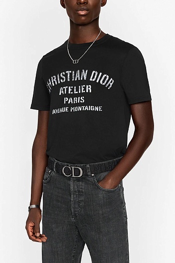 Мужская чёрная футболка Dior Atelier Paris Avenue Montaigne   