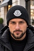 Мужская брендовая шапка Moncler тёмно-серого цвета