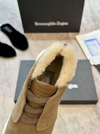 Кроссовки с мехом Ermenegildo Zegna Triple Stitch - Beige   