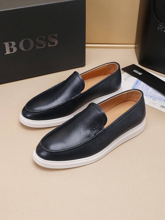 Кожаные лоферы Hugo Boss embossed logo - Navy / White
