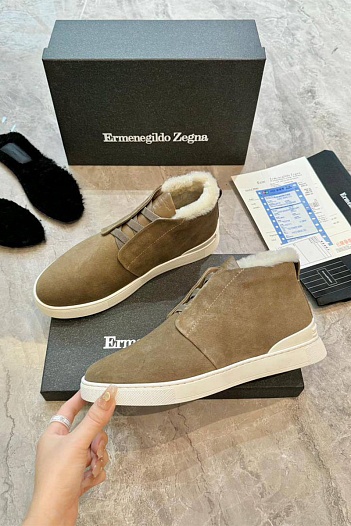 Кроссовки с мехом Ermenegildo Zegna Triple Stitch - Beige   
