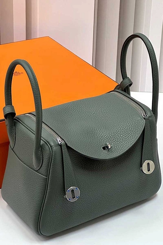 Женская кожаная сумка Hermes Lindy Premium 26x18x13 см - Green