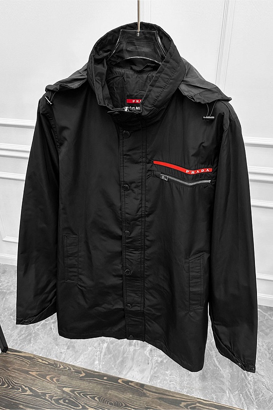 Мужская чёрная ветровка Prada Linea Rossa logo