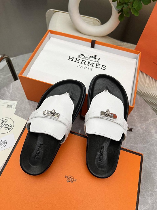 Женские кожаные шлёпанцы Hermes Empire premium