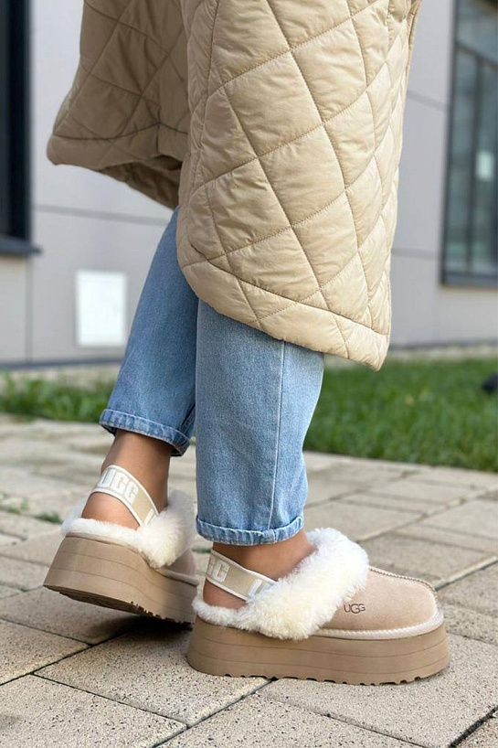 Замшевые женские слиперы с мехом UGG Funkette Platform