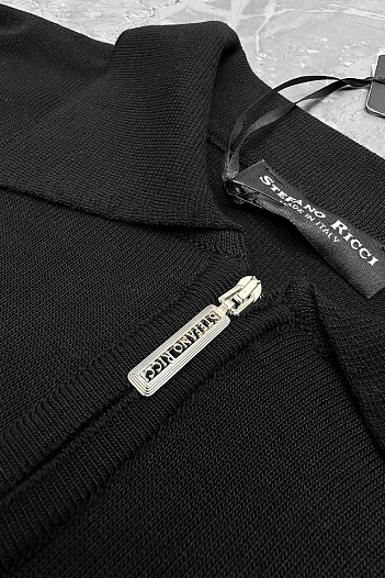 Чёрное поло с длинным рукавом Stefano Ricci zip-up   