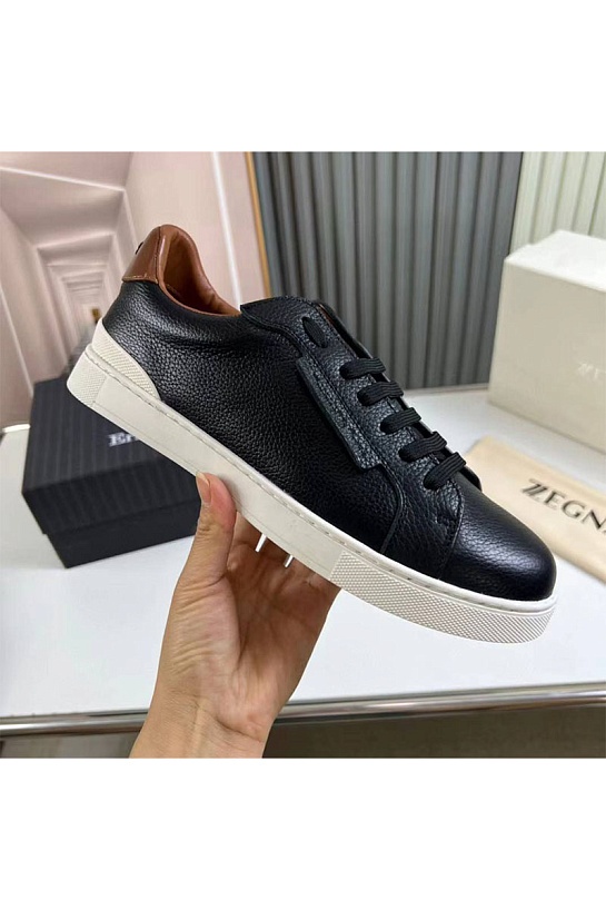 Кожаные кроссовки Ermenegildo Zegna чёрного цвета