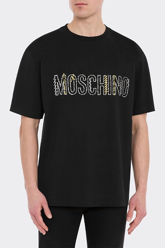 Мужская чёрная футболка Moschino embroidered-logo