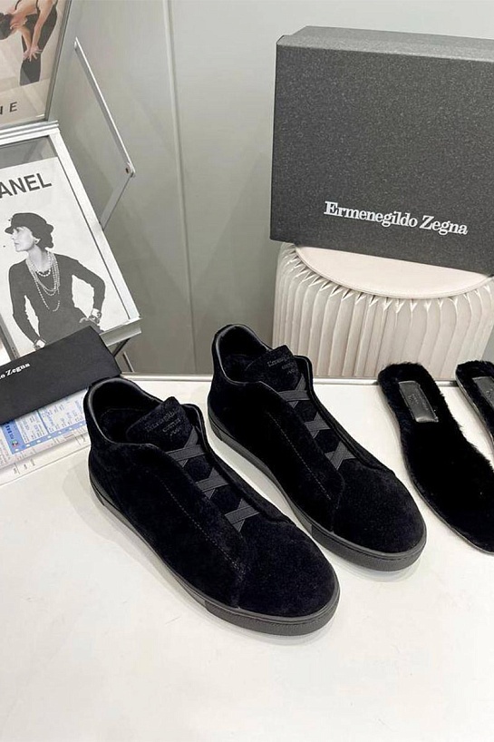 Кроссовки с мехом Ermenegildo Zegna Triple Stitch high-top - Black