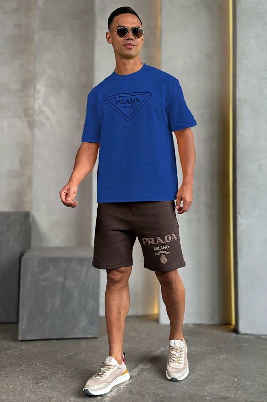 Синяя оверсайз футболка Prada Milano logo