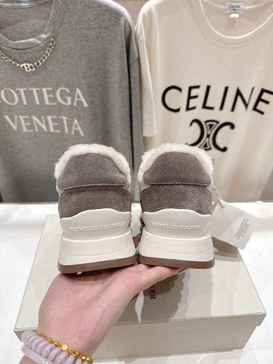 Женские замшевые кроссовки с мехом Brunello Cucinelli premium   