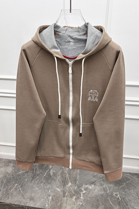 Кофта на молнии Brunello Cucinelli logo-embroidered - Brown