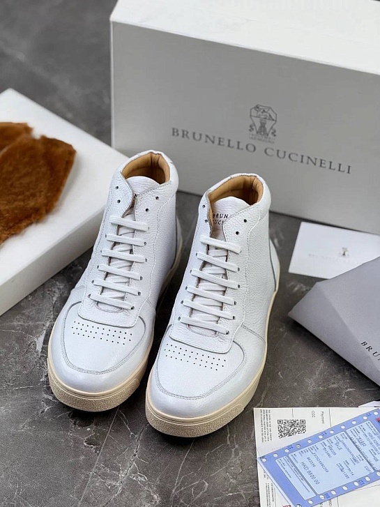 Кожаные кроссовки с меховой стелькой Brunello Cucinelli