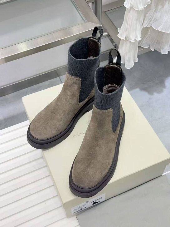 Женские замшевые сапоги Brunello Cucinelli premium - Beige