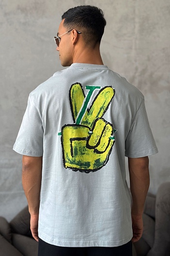 Брендовая оверсайз футболка Louis Vuitton peace graffiti - Grey   