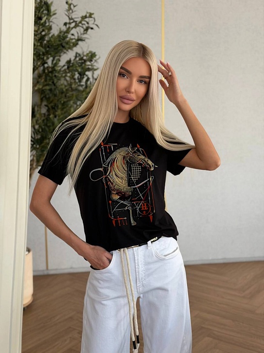 Чёрная женская футболка Hermes premium