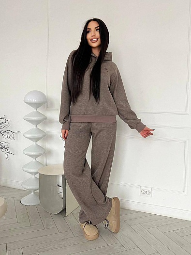 Женский костюм тройка на флисе Loro Piana premium - Brown   