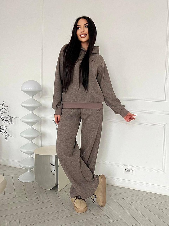 Женский костюм тройка на флисе Loro Piana premium - Brown