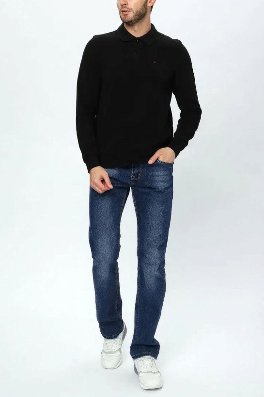 Чёрное поло с длинным рукавом Tommy Hilfiger