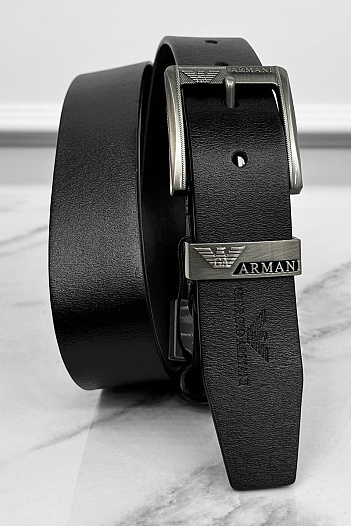 Мужской кожаный ремень Armani чёрного цвета   