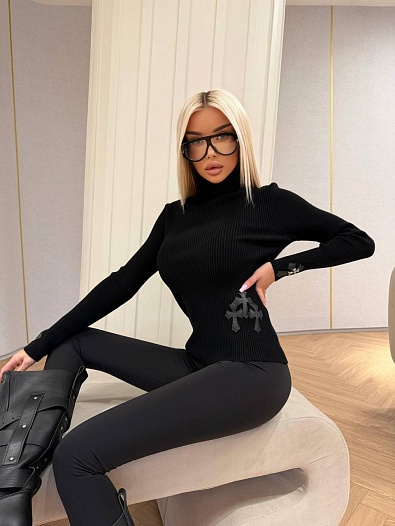 Женская мягкая водолазка Chrome Hearts premium - Black   