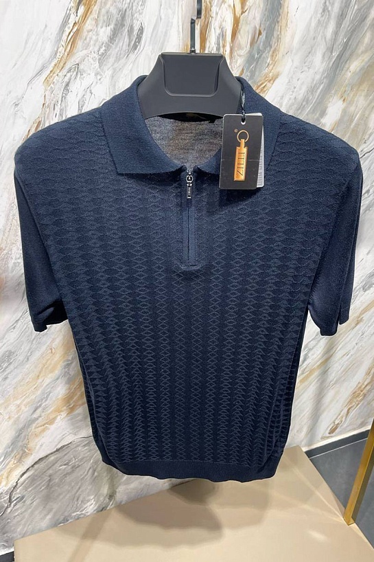 Мужское поло тёмно-синего цвета Zilli zip neck