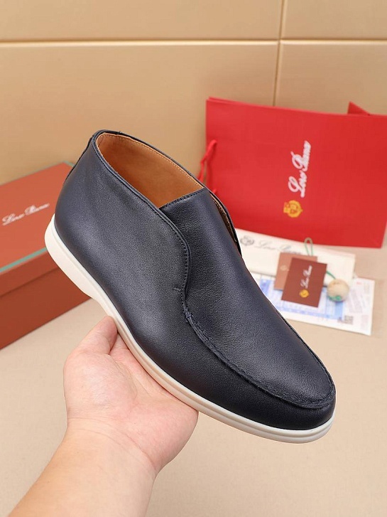 Кожаные лоферы с меховой стелькой Loro Piana Open Walk - Navy