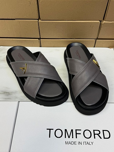 Кожаные шлёпанцы Tom Ford Preston - Grey   