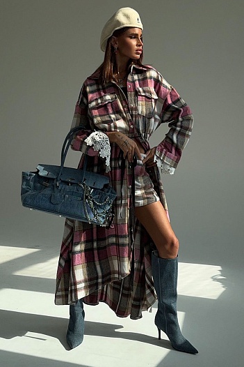 Женский костюм двойка в клетку Max Mara розового цвета   